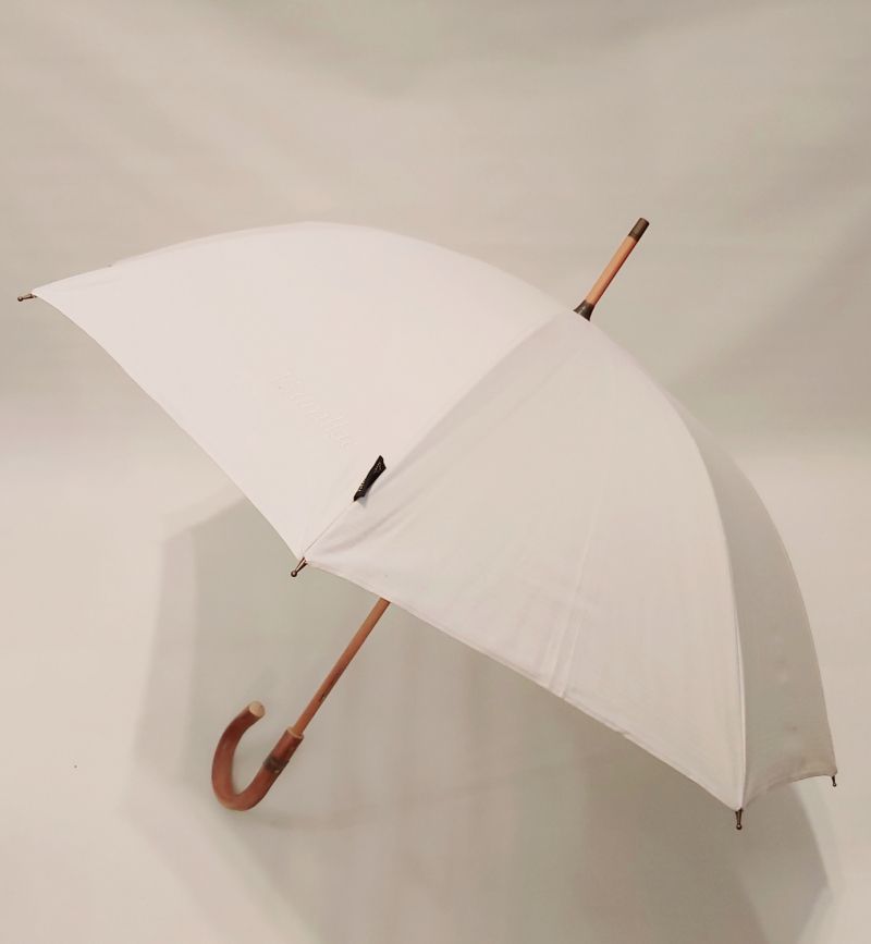 Parapluie berger ivoire long en coton anti uv à 100% poignée châtaignier Piganiol - solide et résistant