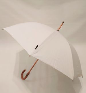 Parapluie berger ivoire long en coton anti uv à 100% poignée châtaignier Piganiol, solide et résistant