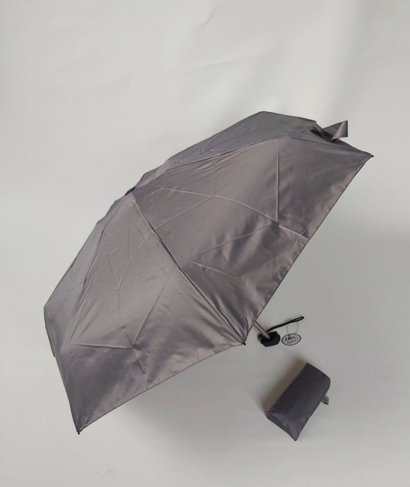  Parapluie de poche micro plat pliant 16 cm uni gris Chic il pleut, léger 200 g et résistant