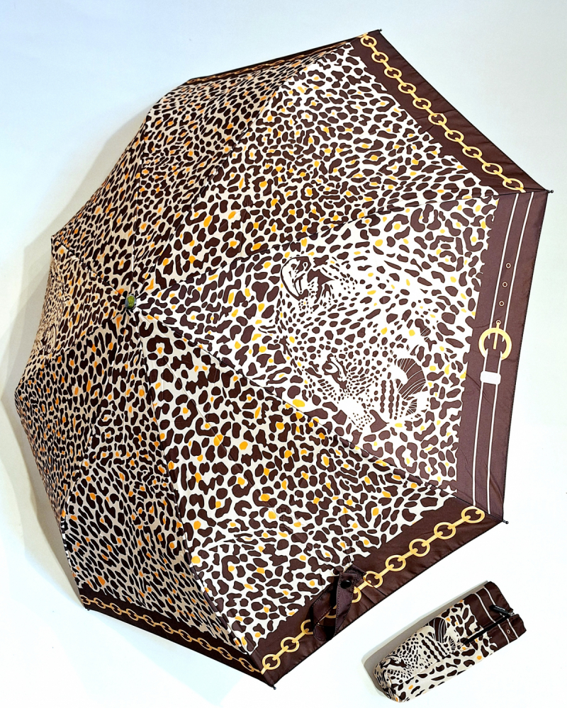  Mini parapluie pliant open-close beige à motif Léopard Neyrat - léger & solide