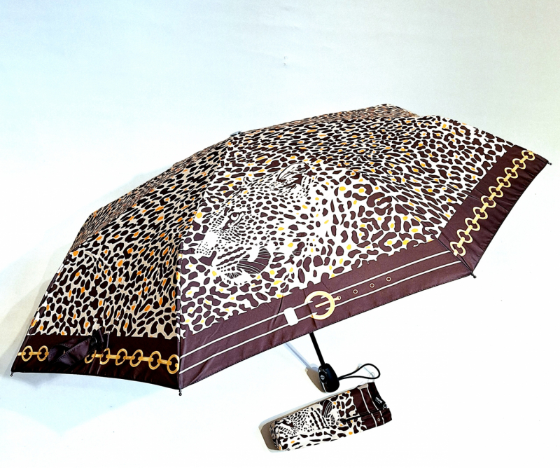  Mini parapluie pliant open-close beige à motif Léopard Neyrat - léger & solide