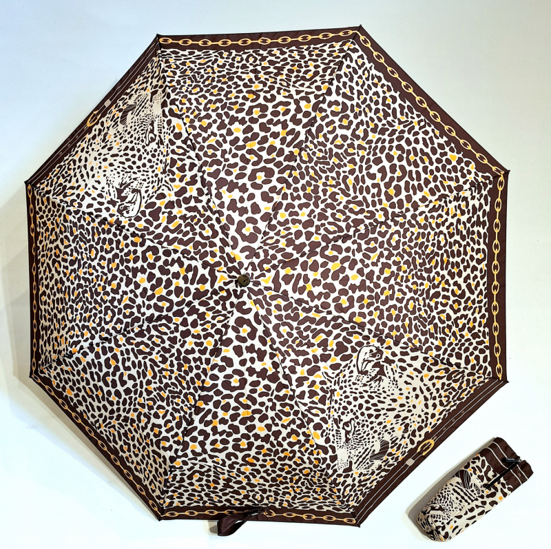 Mini parapluie pliant open-close beige à motif Léopard Neyrat - léger & solide