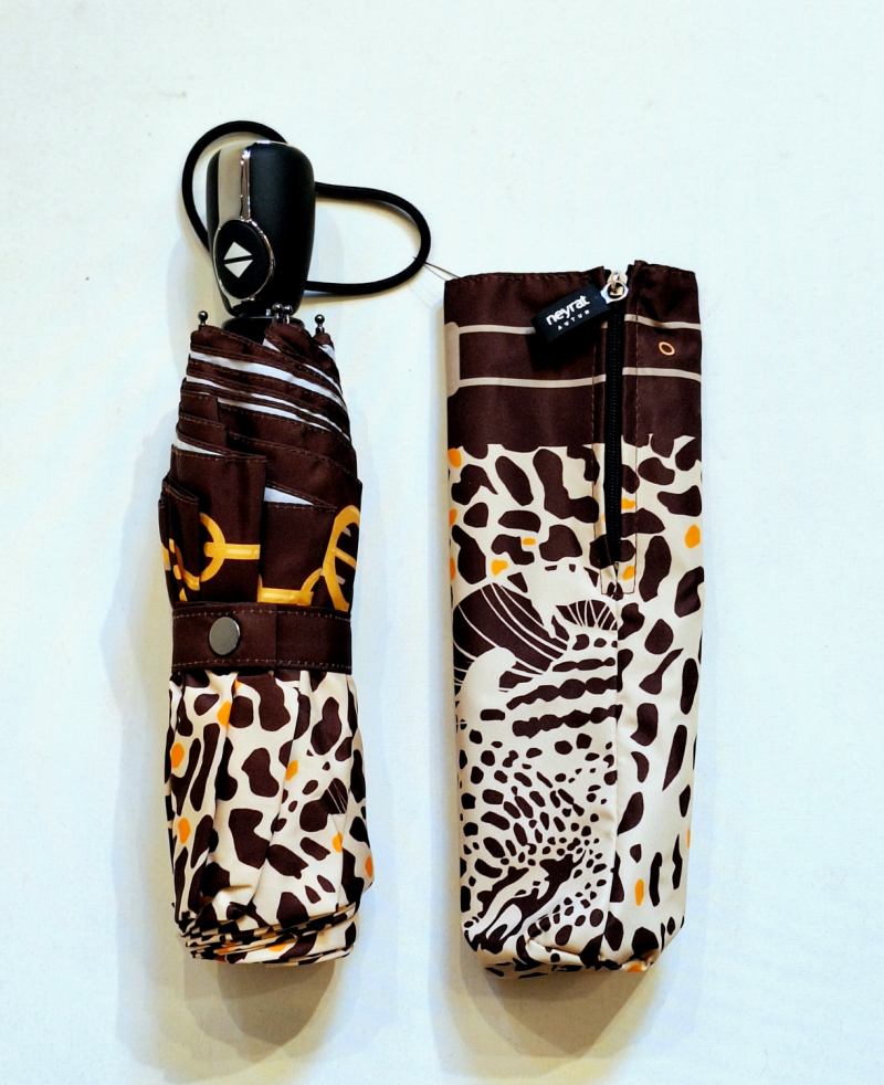  Mini parapluie pliant open-close beige à motif Léopard Neyrat - léger & solide