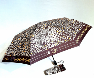  Mini parapluie pliant open-close beige à motif Léopard Neyrat - léger & solide