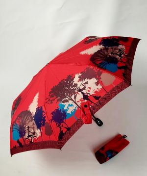  Mini parapluie pliant open-close rouge à motif balade en forêt Neyrat Autun, léger et solide