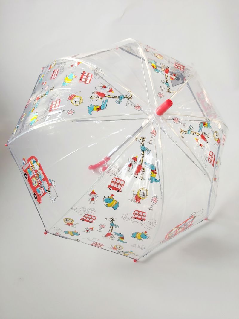 Parapluie enfant cloche transparente rouge Bus impérial et les animaux Smati, léger et solide