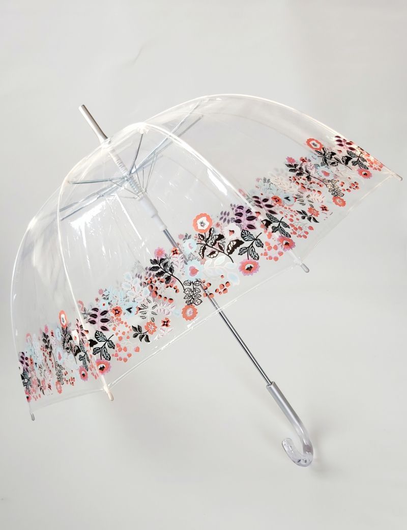 Parapluie cloche transparent automatique bord florale poignée cristallisée Smart Bulle, léger et résistant