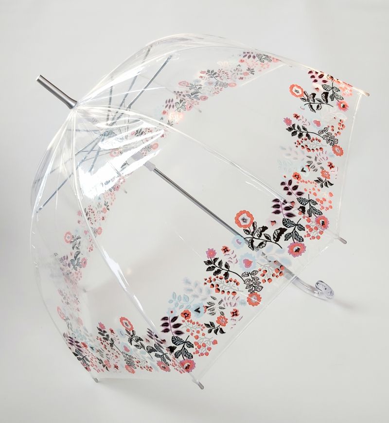 Parapluie cloche transparent automatique bord florale poignée cristallisée Smart Bulle, léger et résistant