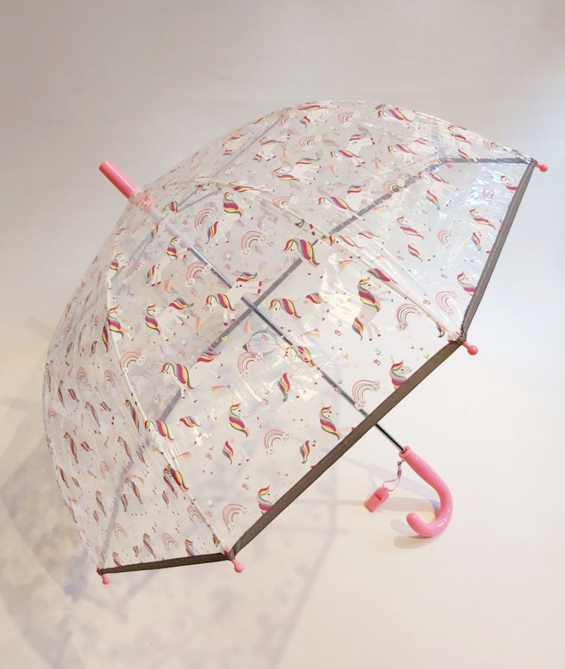 Parapluie enfant cloche transparente rose la Licorne Bulle, léger et solide