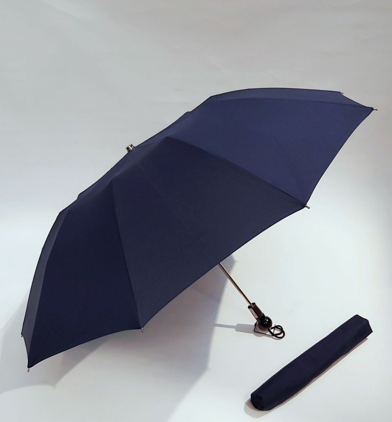 Parapluie pliant anti vent bleu marine automatique 10 baleines poignée dragone noire français, grand & durable