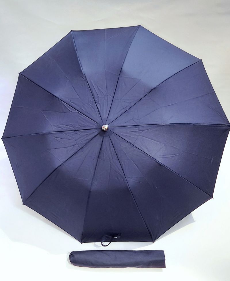 Parapluie pliant anti vent bleu marine automatique 10 baleines poignée dragone noire français, grand & durable