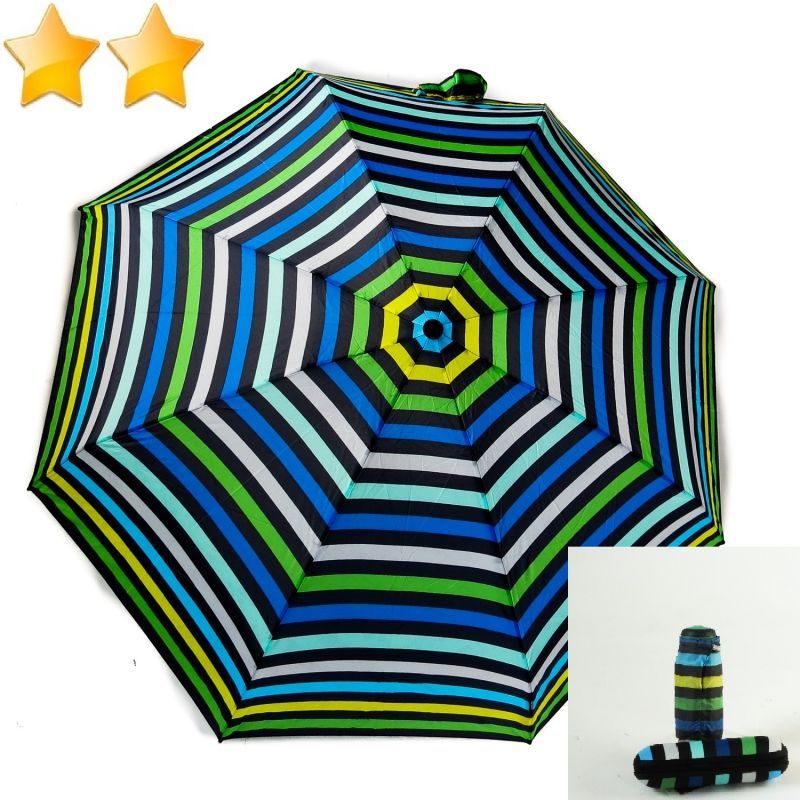 Micro parapluie de poche pliant femme à étui rigide rayé multicolore Knirps, léger et résistant