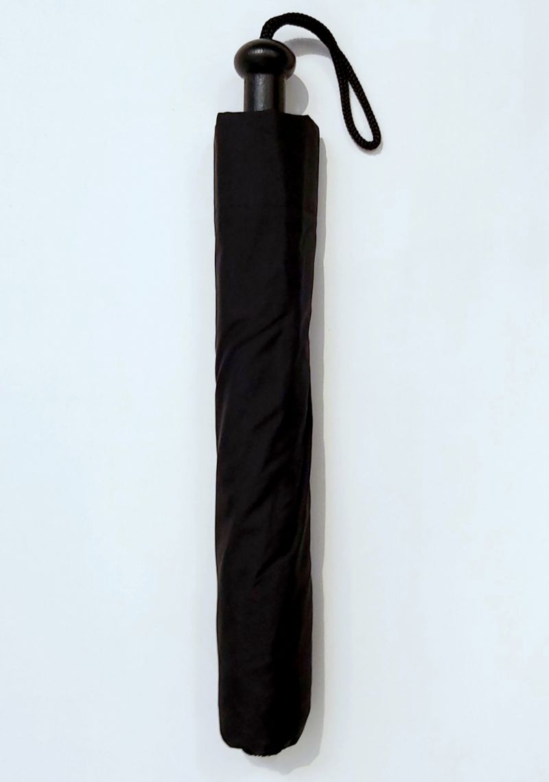 Parapluie pliant anti vent noir automatique 10 baleines poignée droite bois noire français, grand & durable