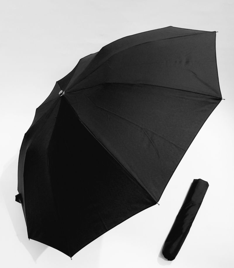 Parapluie pliant anti vent noir automatique 10 baleines poignée droite bois noire français, grand & durable