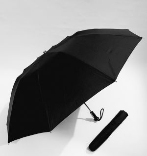 Parapluie pliant anti vent noir automatique 10 baleines poignée droite bois noire français, grand & durable