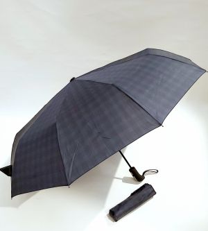 Parapluie pliant NEW anti vent bleu fantaisie "damier"10 branches open close poignée ergonomique français, 103cm diam & solide