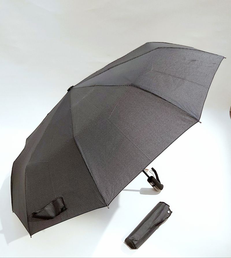 Parapluie pliant NEW anti vent gris fantaisie 10 branches open close poignée ergonomique français, XXL 103cm diam & robuste