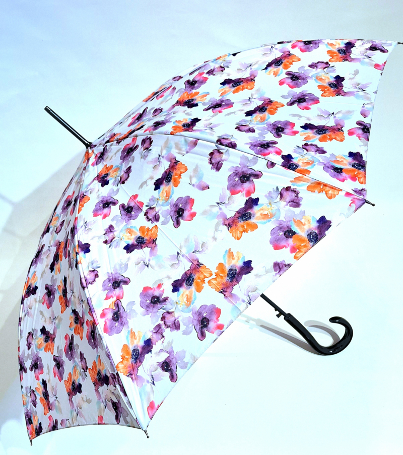 Parapluie grand automatique blanc imprimé floral coloré - léger & solide