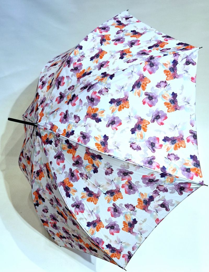 Parapluie grand automatique blanc imprimé floral coloré - léger & solide