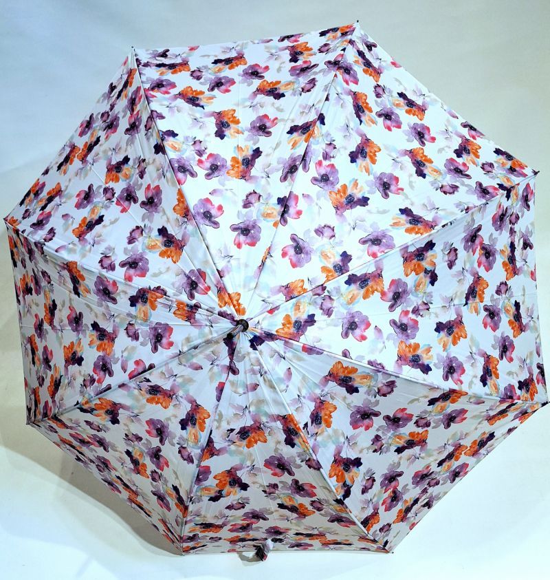 Parapluie grand automatique blanc imprimé floral coloré - léger & solide