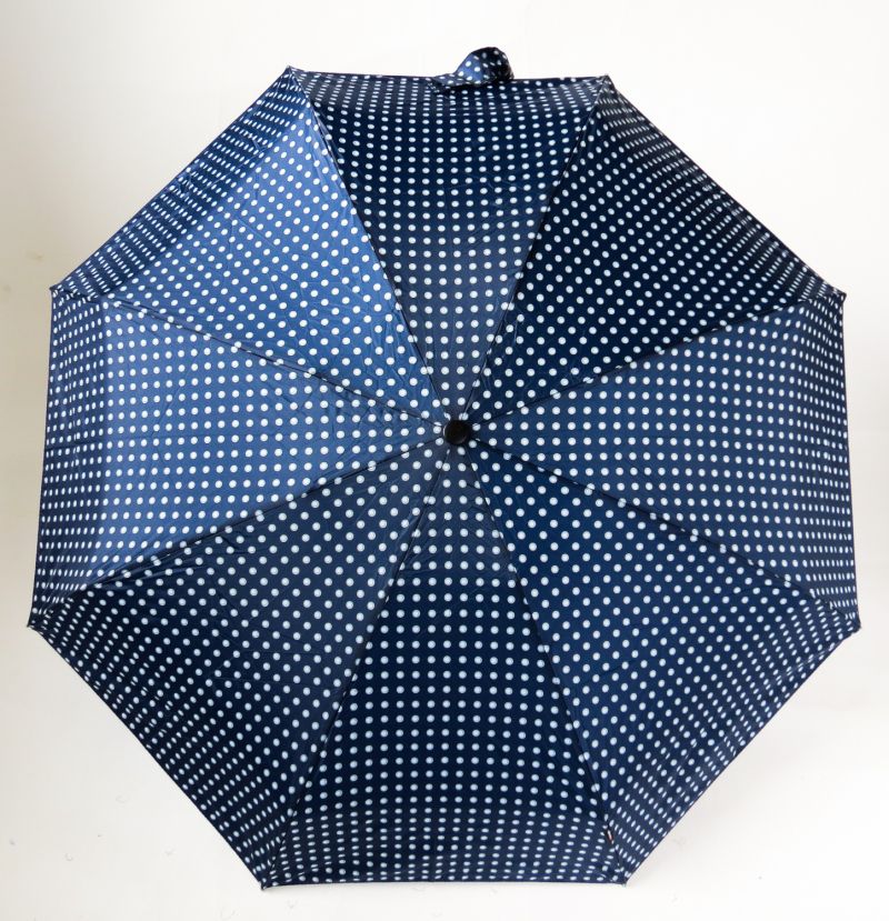 Micro parapluie pliant marine à pois taupe et étui rigide Knirps - Léger & résistant