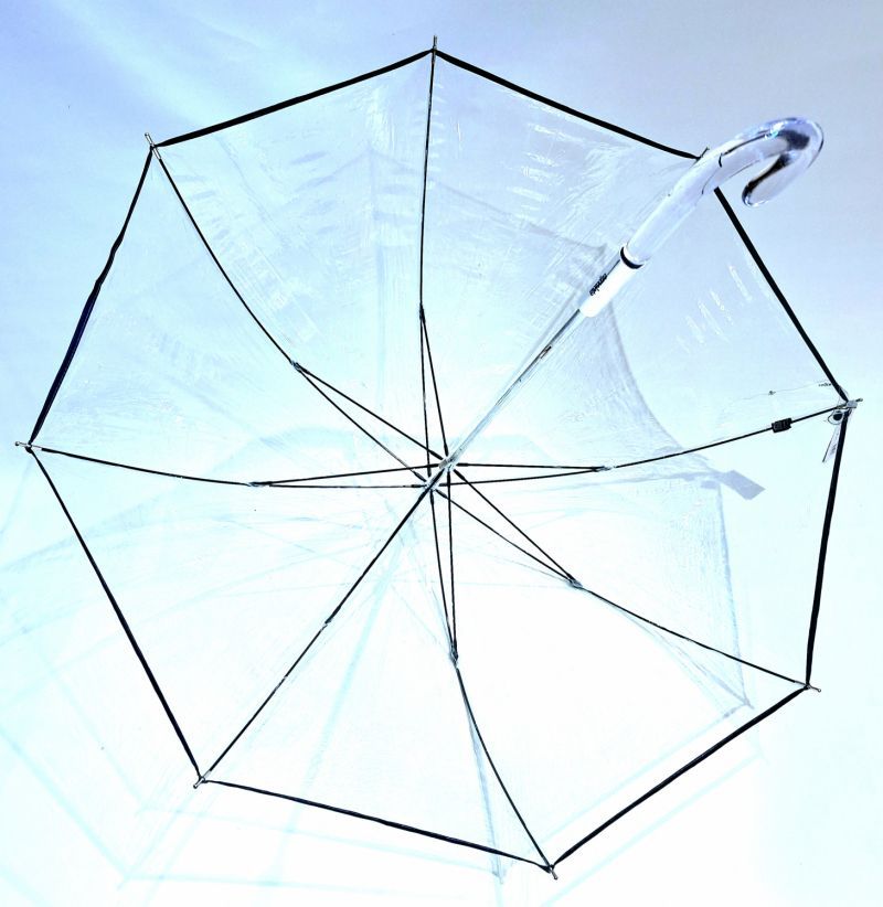 Parapluie long transparent PVC manuel gansé bleu marine grand Ezpeleta - léger & ne se retourne pas