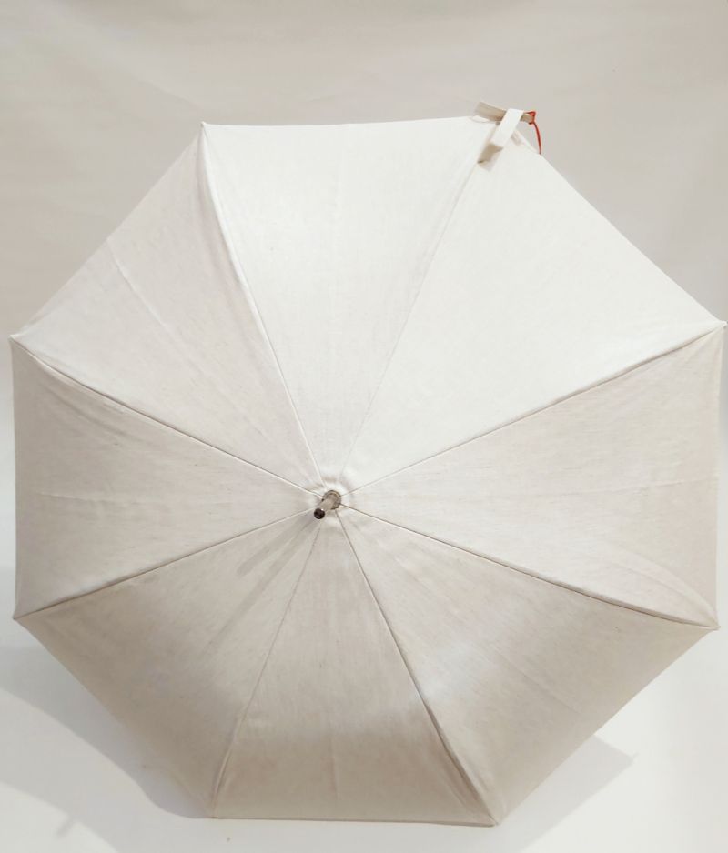 Parapluie canne en lin naturel doublé (2tissus)100% anti uv auto & poignée courbe bois, grande ombrelle protection totale