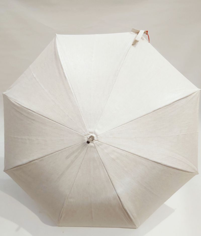 Parapluie canne en lin naturel doublé int col ivoire 100% anti uv & poignée courbe bois - grande ombrelle protection totale