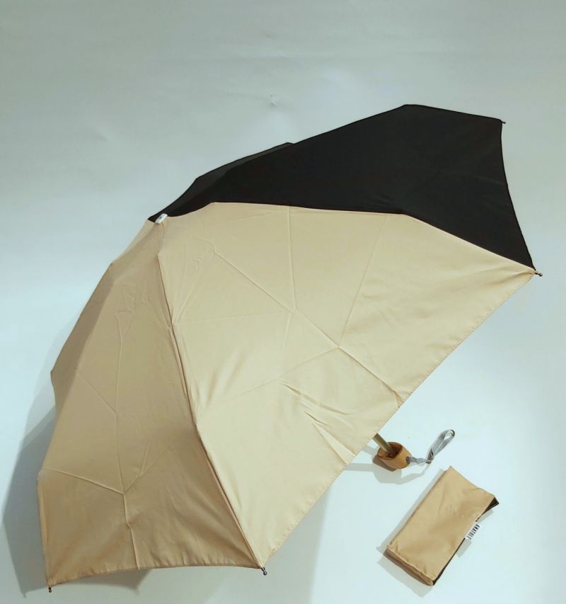 Micro parapluie Anatole pliant plat de poche bicolore Beige & Noir Alice, léger 220g & français 