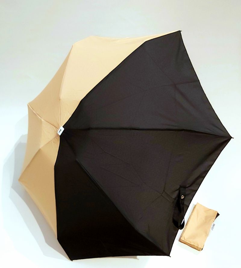 Micro parapluie Anatole pliant plat de poche bicolore Beige & Noir Alice, léger 220g & français 