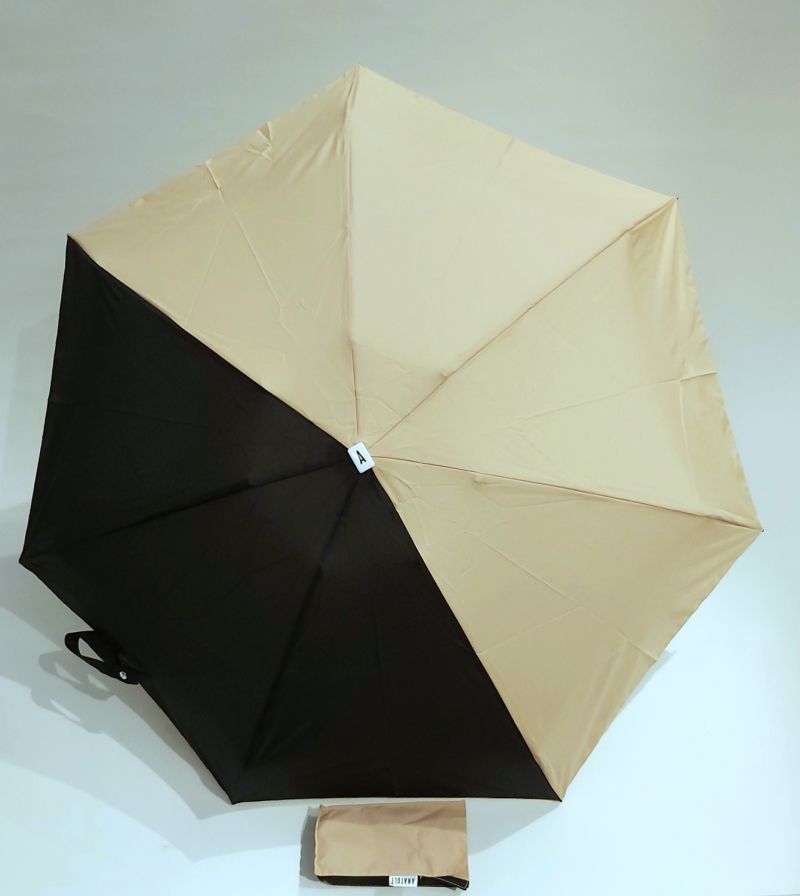 Micro parapluie Anatole pliant plat de poche bicolore Beige & Noir Alice, léger 220g & français 