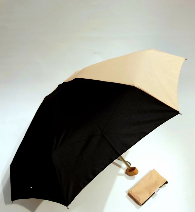 Micro parapluie Anatole pliant plat de poche bicolore Beige & Noir Alice, léger 220g & français 