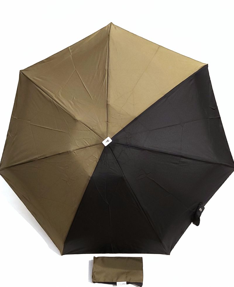 Mini parapluie Anatole pliant plat de poche bicolore Kaki & Noir Alma, léger 220g & solide 