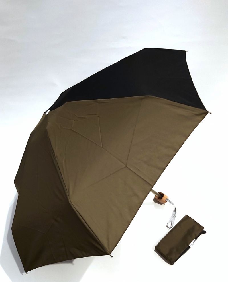 Mini parapluie Anatole pliant plat de poche bicolore Kaki & Noir Alma, léger 220g & solide 