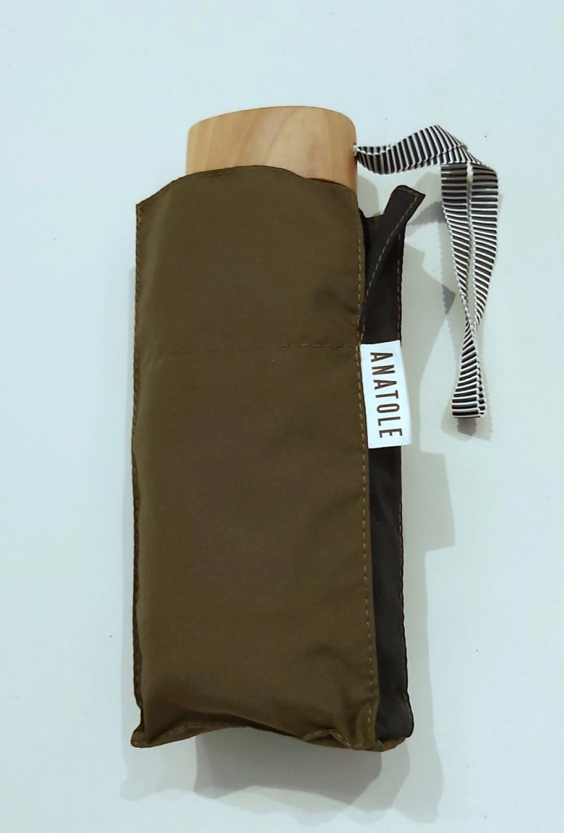 Mini parapluie Anatole pliant plat de poche bicolore Kaki & Noir Alma, léger 220g & solide 