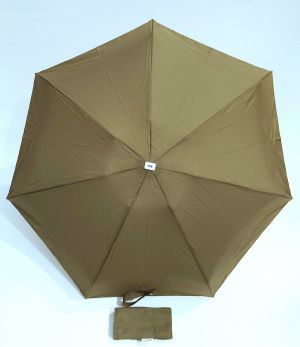 Micro parapluie Anatole pliant plat de poche uni kaki bronze anti uv pg bois naturel Léonard, léger 210g & solide