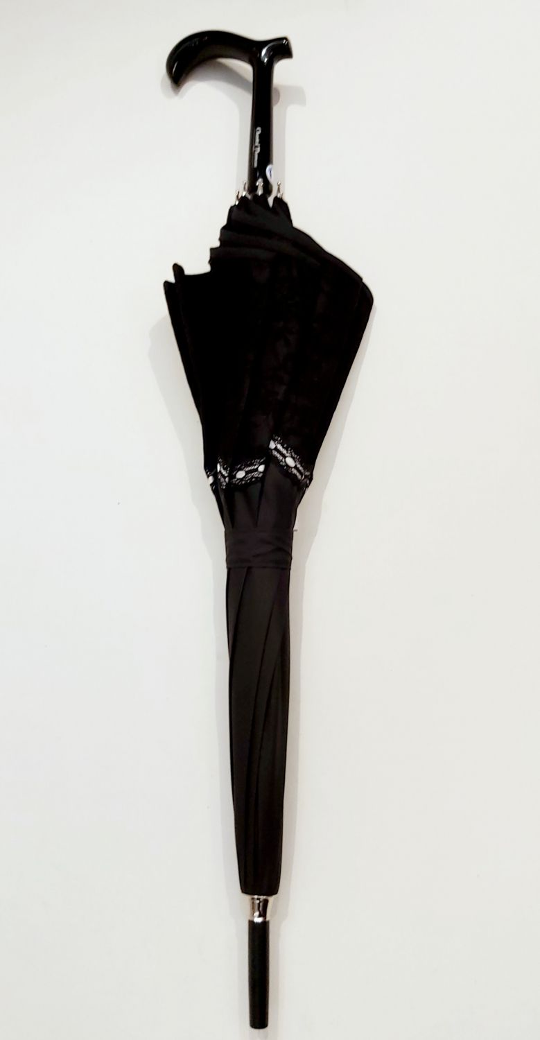 Petite ombrelle Chantal Thomass pagode noir à dentelle raffinée en noir, élégante & anti uv 97%
