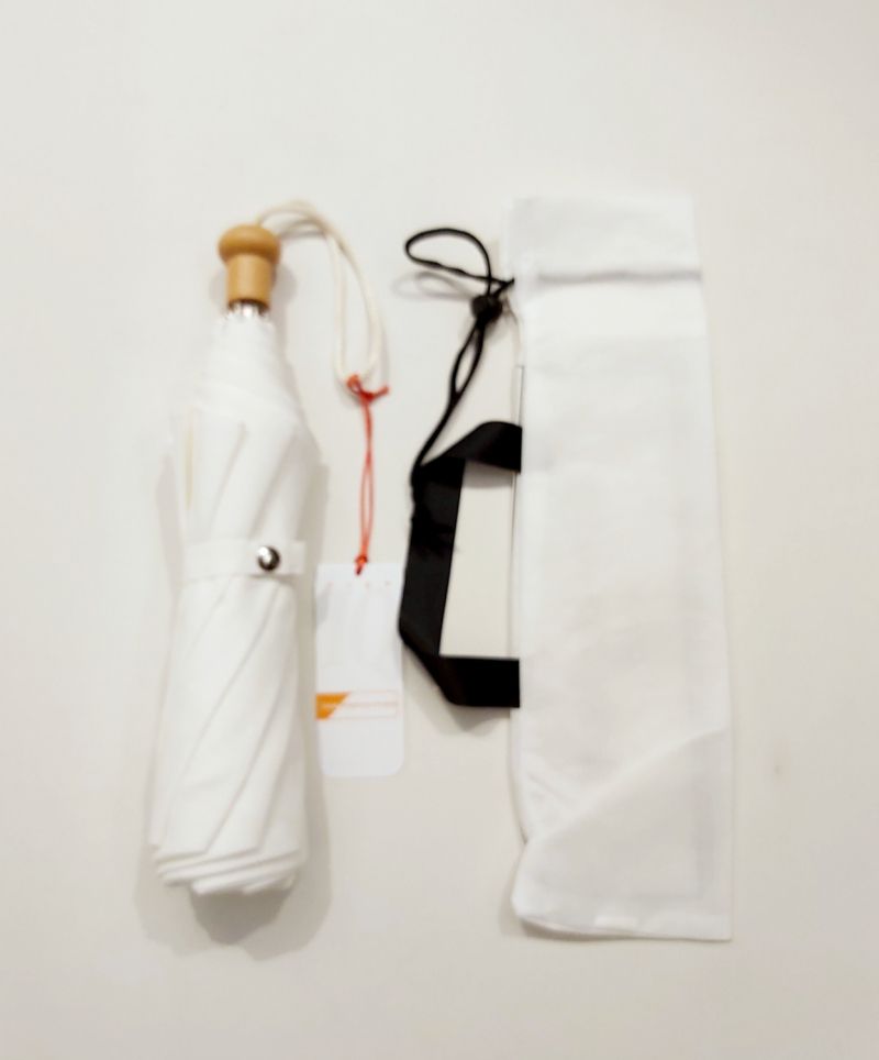  Ombrelle anti uv à 100% pliante en coton blanc doublé intérieur poignée bois - légère & française