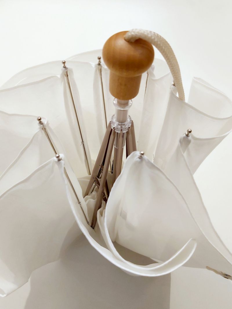  Ombrelle anti uv à 100% pliante en coton blanc doublé intérieur poignée bois - légère & française
