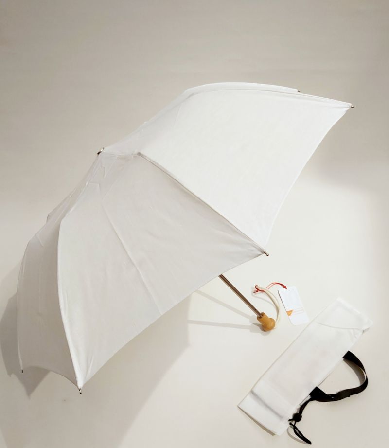  Ombrelle anti uv à 100% pliante en coton blanc doublé intérieur poignée bois - légère & française