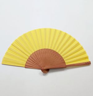 Eventail mini 23 cm ECOLOLO jaune coton et bois fruitier, 42 cm diam