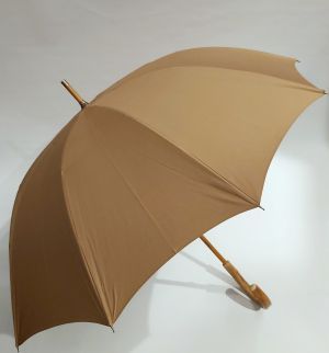 EXCLUSIVITE Parapluie de BERGER long en coton anti uv caramel 10 baleines & poignée bois en châtaignier, grand & anti vent