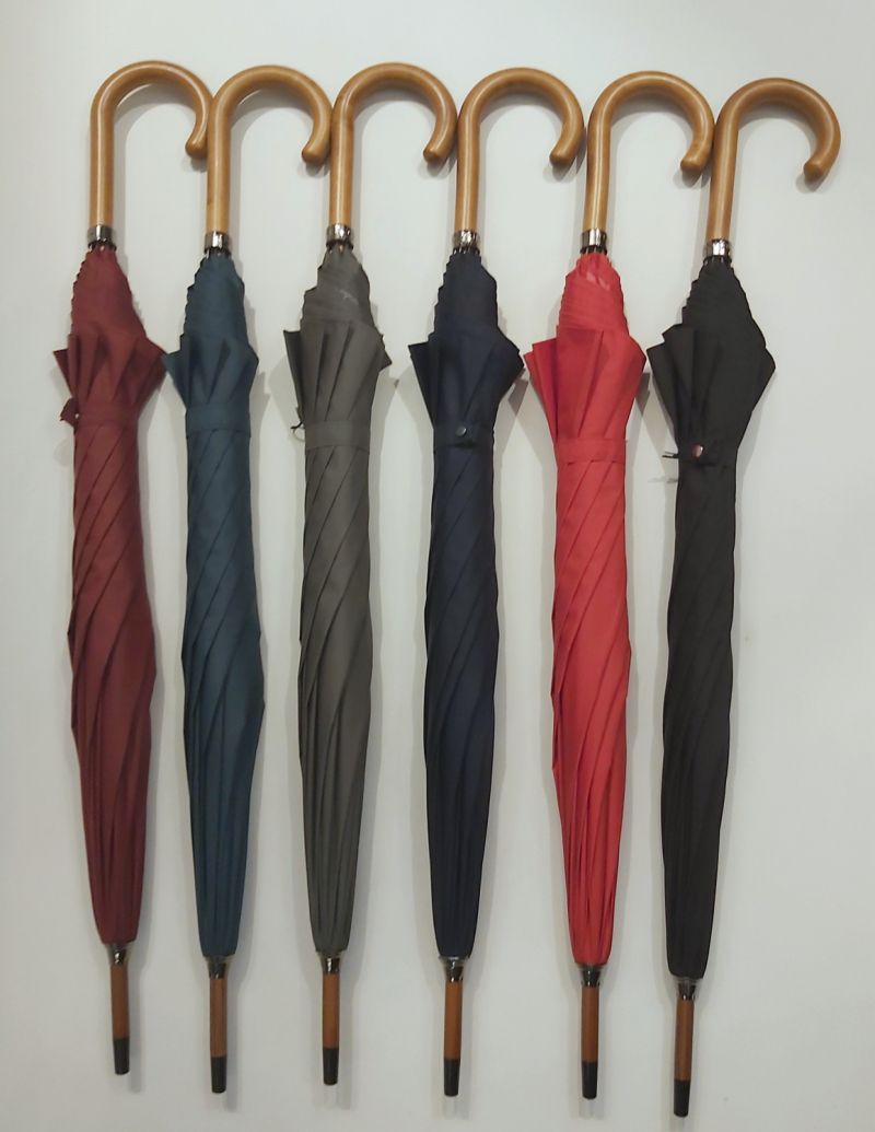 EXCLUSIF : Parapluie canne bois manuel uni rouge anti vent français, Léger & solide