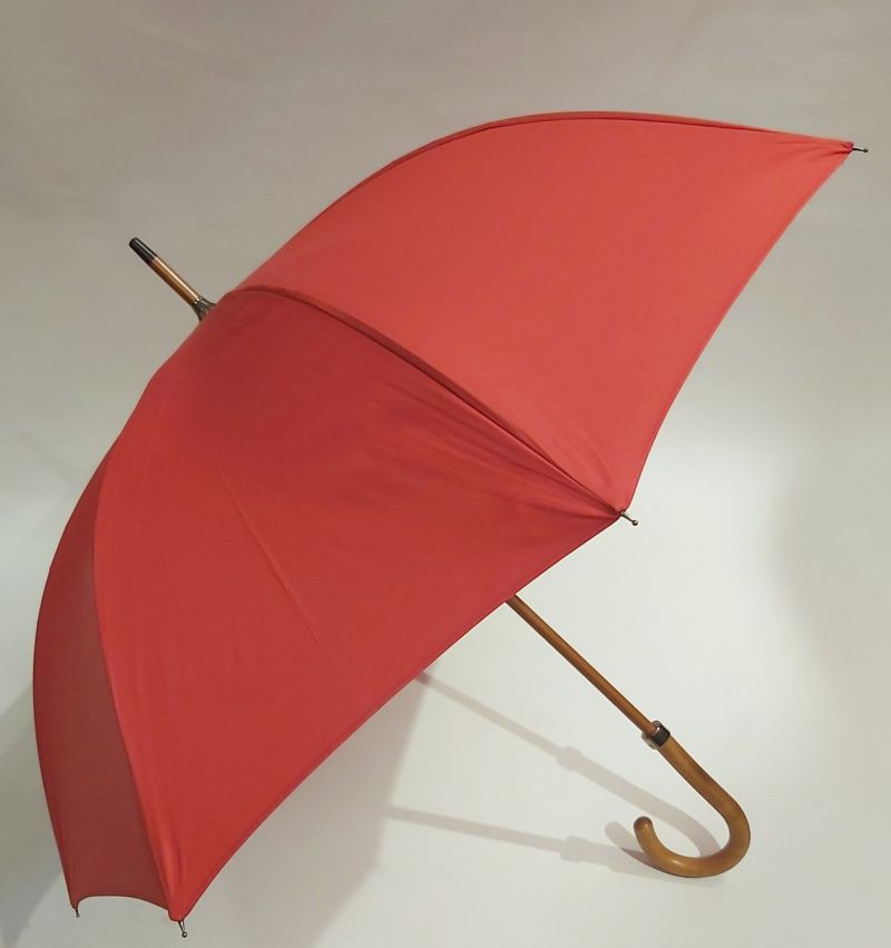 EXCLUSIF : Parapluie canne bois manuel uni rouge anti vent français, Léger & solide