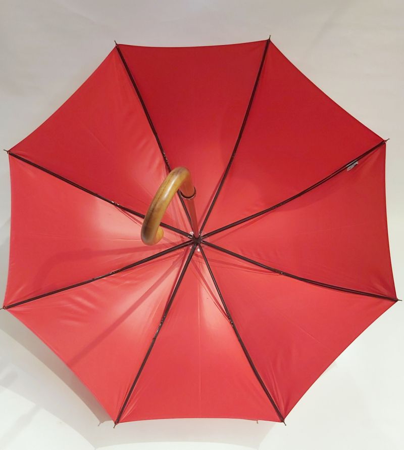 EXCLUSIF : Parapluie canne bois manuel uni rouge anti vent français, Léger & solide