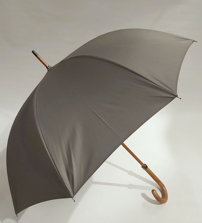 EXCLUSIF : Parapluie canne bois manuel uni kaki anti vent français, Léger & solide