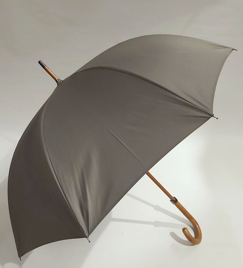 Parapluie femme homme long canne bois anti vent / Piganiol - Manuel uni  kaki & poignée courbe bois - Léger & solide - Qualité française & fait main  - Elegant /