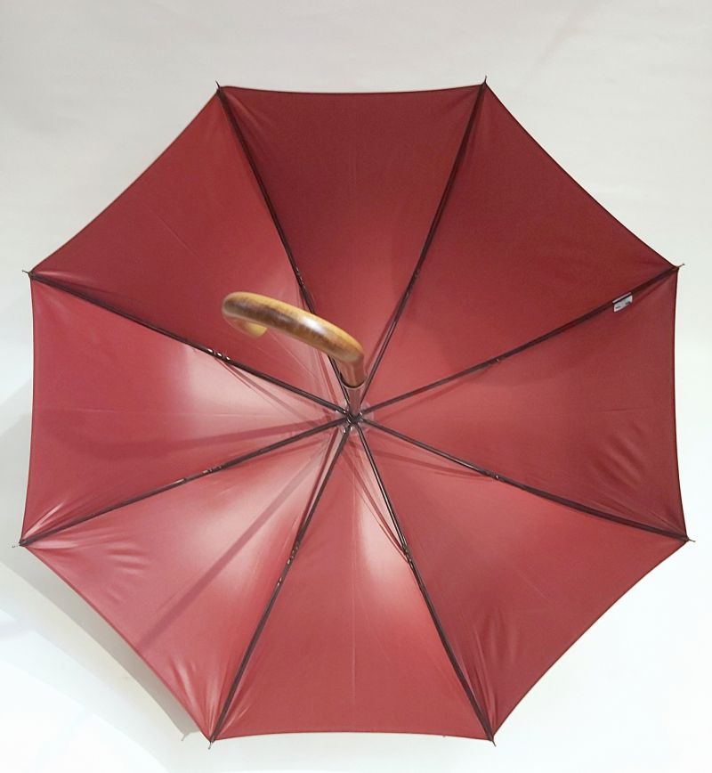 EXCLUSIF : Parapluie canne bois manuel uni bordeaux français anti vent, Léger & solide