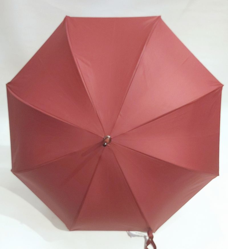 EXCLUSIF : Parapluie canne bois manuel uni bordeaux français anti vent, Léger & solide