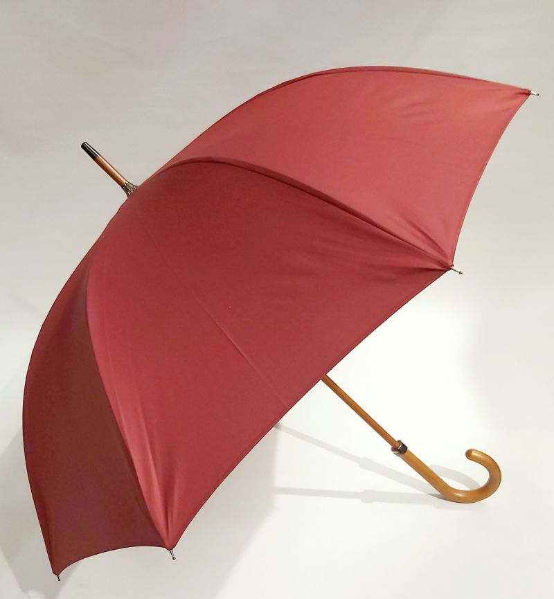 EXCLUSIF : Parapluie canne bois manuel uni bordeaux français anti vent, Léger & solide